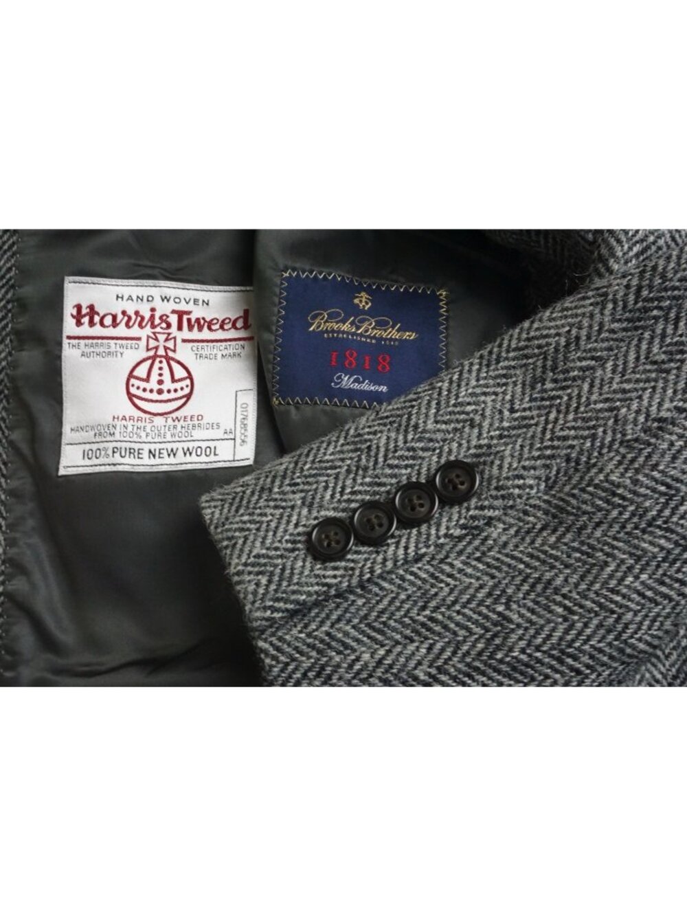 Brooks Brothers Harris Tweed Madison Gray Herringbone Sport Coat Jacket Sz 41R